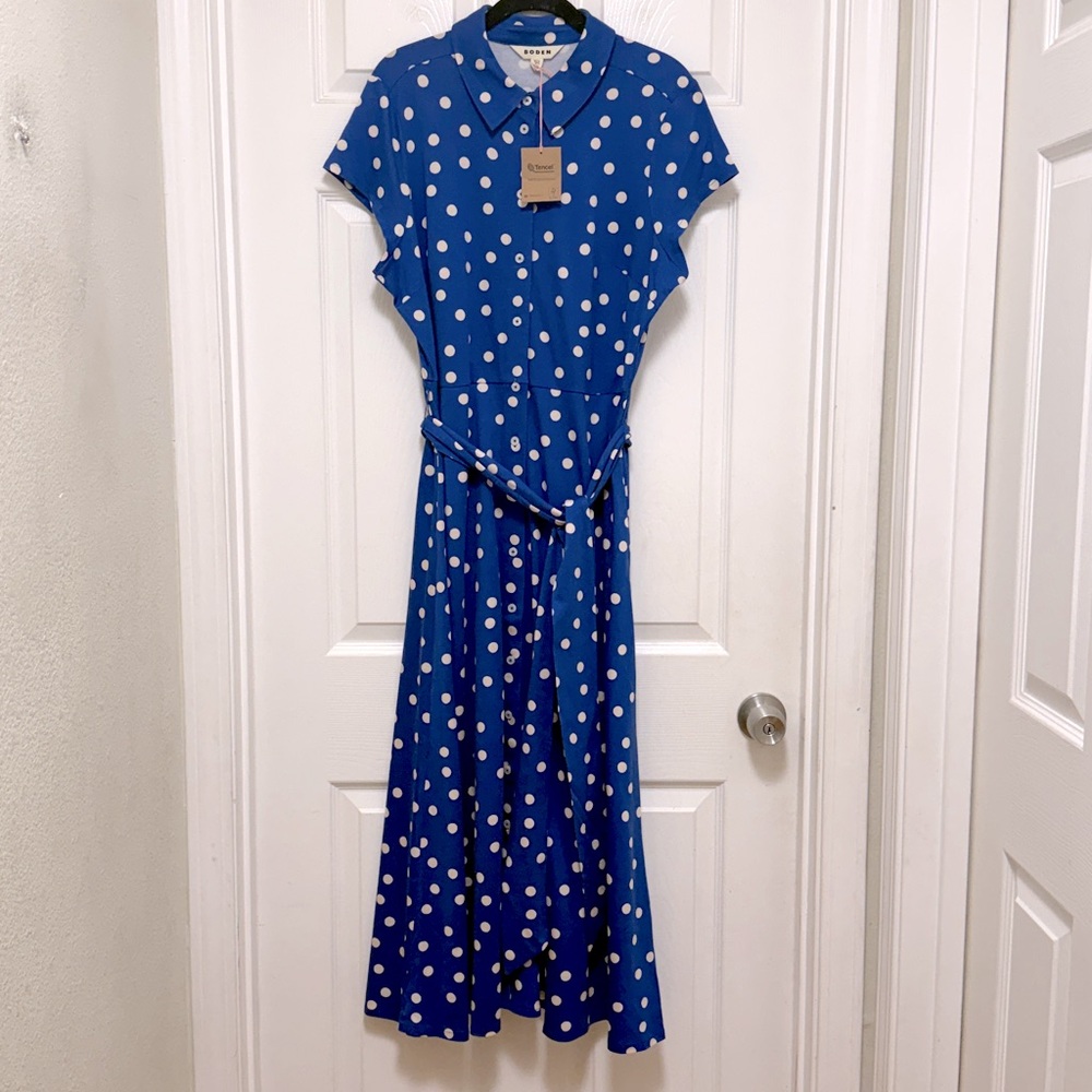 NWT Boden Marcia Jersey Shirt Dress in Bright Blue Painted Dot - Picture 6 of 10